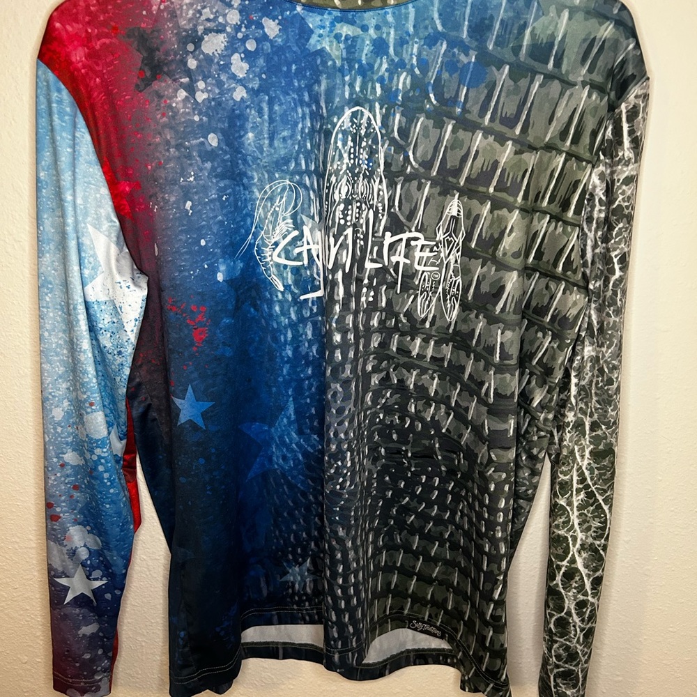 Cajun Life Alligator/American Flag Men's Long Sleeve Shirt